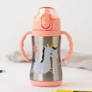 BOTELLA ENTRENAMIENTO UNICORNIO ROSA 280ML ACERO INOXIDABLE
